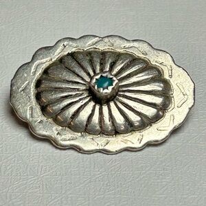 Silver Tone Turquoise Concho Stamped Design Brooch Southwestern Design
